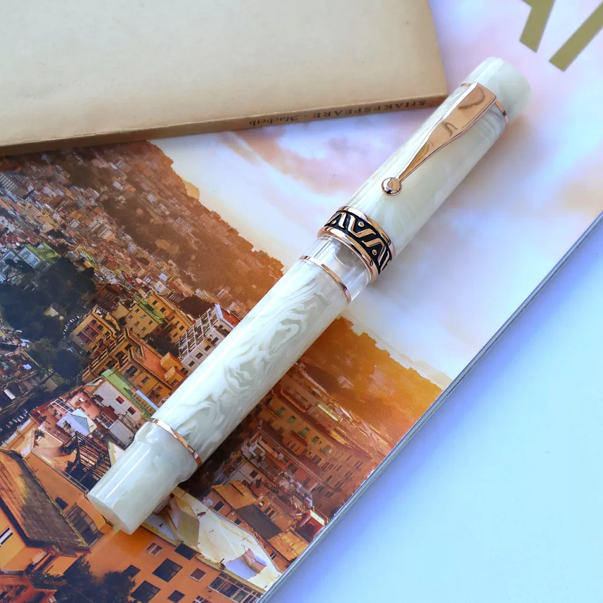 GIOIA Bellavista Ivory White Pearl Fountain Pen – Rose Gold Trim