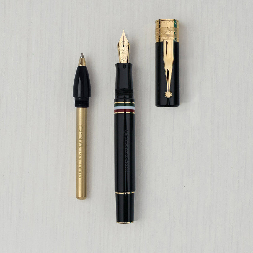 GIOIA Partenope Black Fountain Pen and Rollerball – Gold Trim