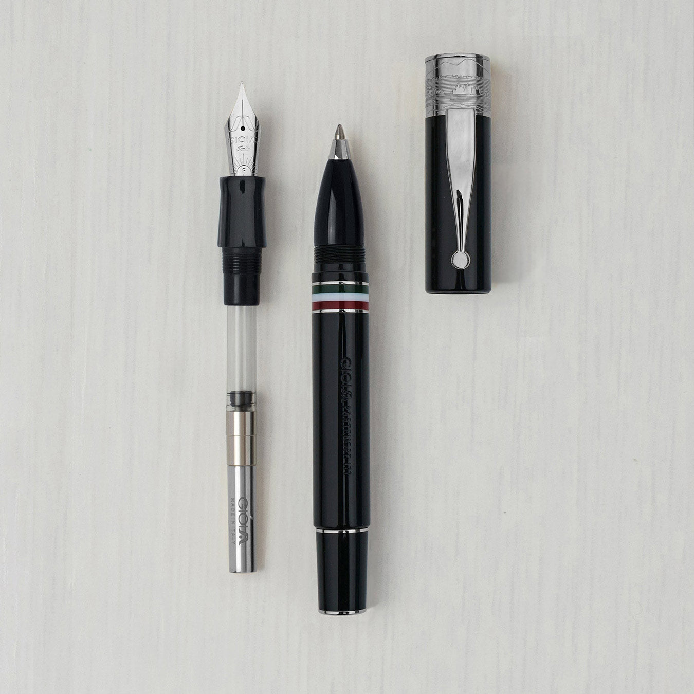 Gioia | Fountain Pen & Rollerball Pen | Partenope | Black | Ruthenium Trims