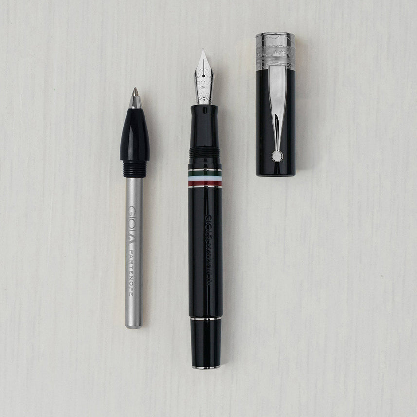GIOIA Partenope Black Fountain Pen and Rollerball – Ruthenium Trim