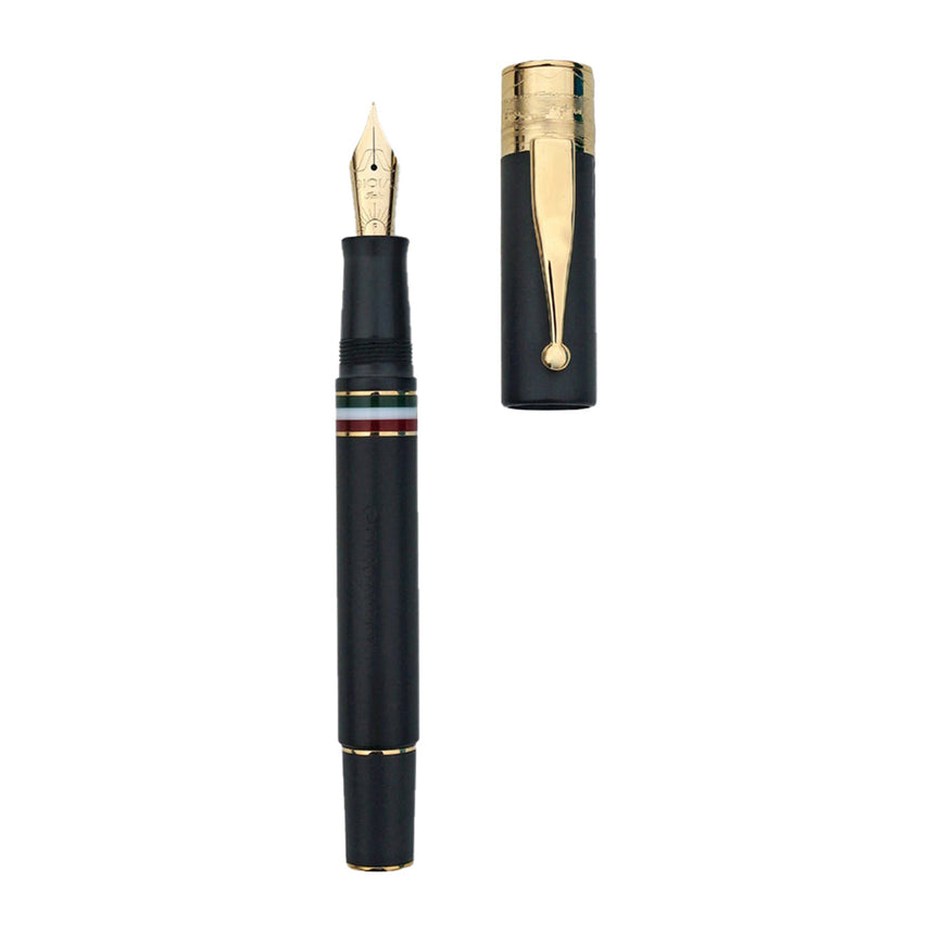 GIOIA Partenope Black Sand Fountain Pen and Rollerball – Gold Trim