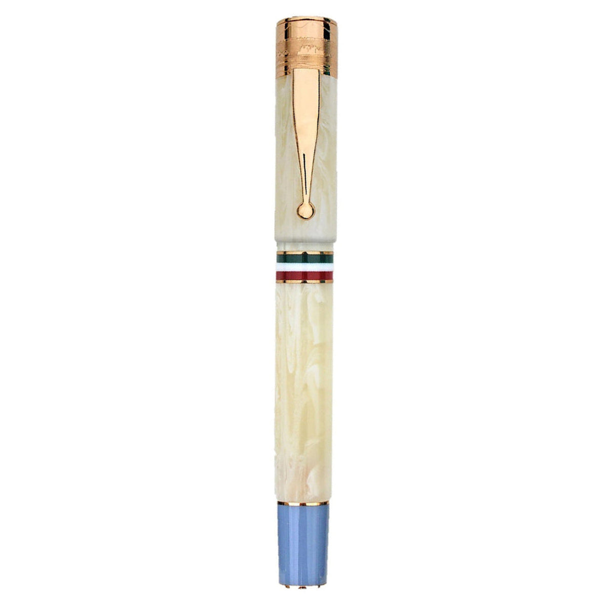 GIOIA Partenope Ivory Blue Fountain Pen and Rollerball – Rose Gold Trim