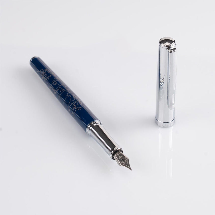 Horner | Terra | Fountain Pen | Blue Chrome - penpencilink