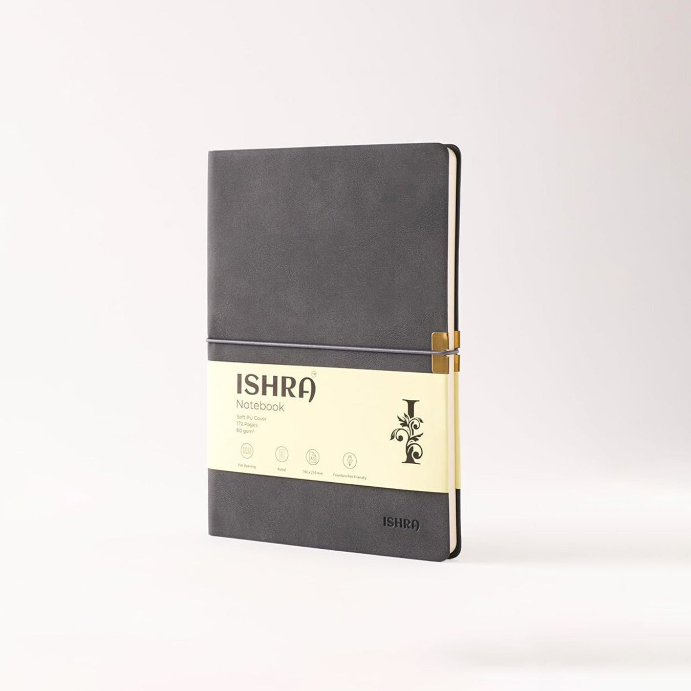 ISHRA A5 Size Ruled Notebook | Ideal Note Book Journal Diary for Work Office Writing Journaling Note Taking Travel | Dark Grey Soft Cover| 172 Pages | 80gsm | Fountain Pen Friendly Paper