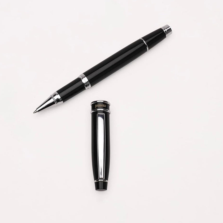 Ishra | Rollerball Pen | Luxury Metal Body | Chrome Trims | Black