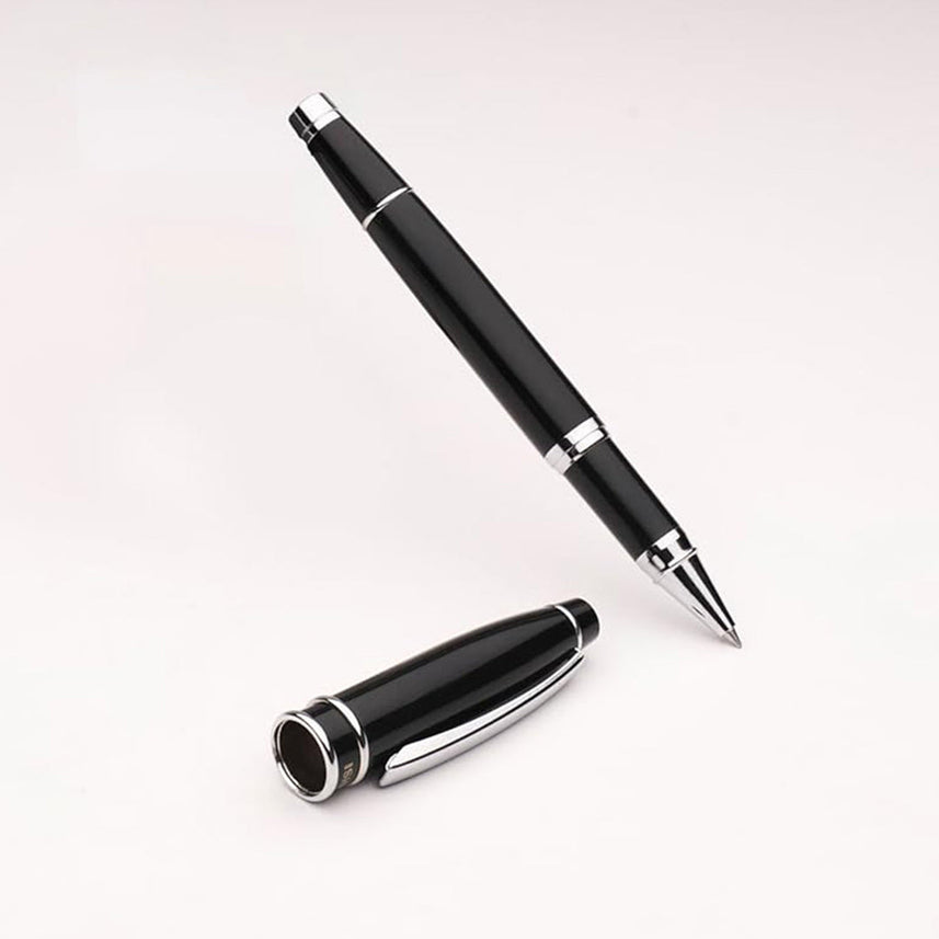 Ishra | Rollerball Pen | Luxury Metal Body | Chrome Trims | Black