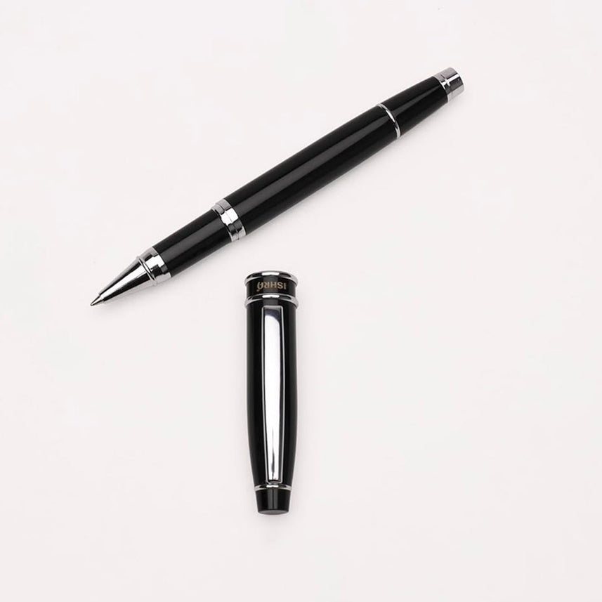Ishra | Rollerball Pen | Luxury Metal Body | Chrome Trims | Black