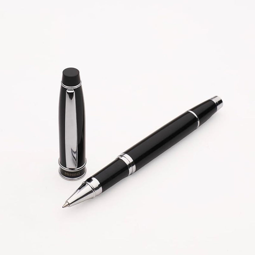 Ishra | Rollerball Pen | Luxury Metal Body | Chrome Trims | Black