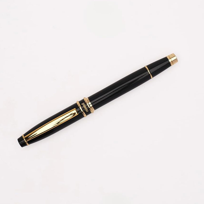 Ishra | Rollerball Pen | Luxury Metal Body | Gold Trims | Black