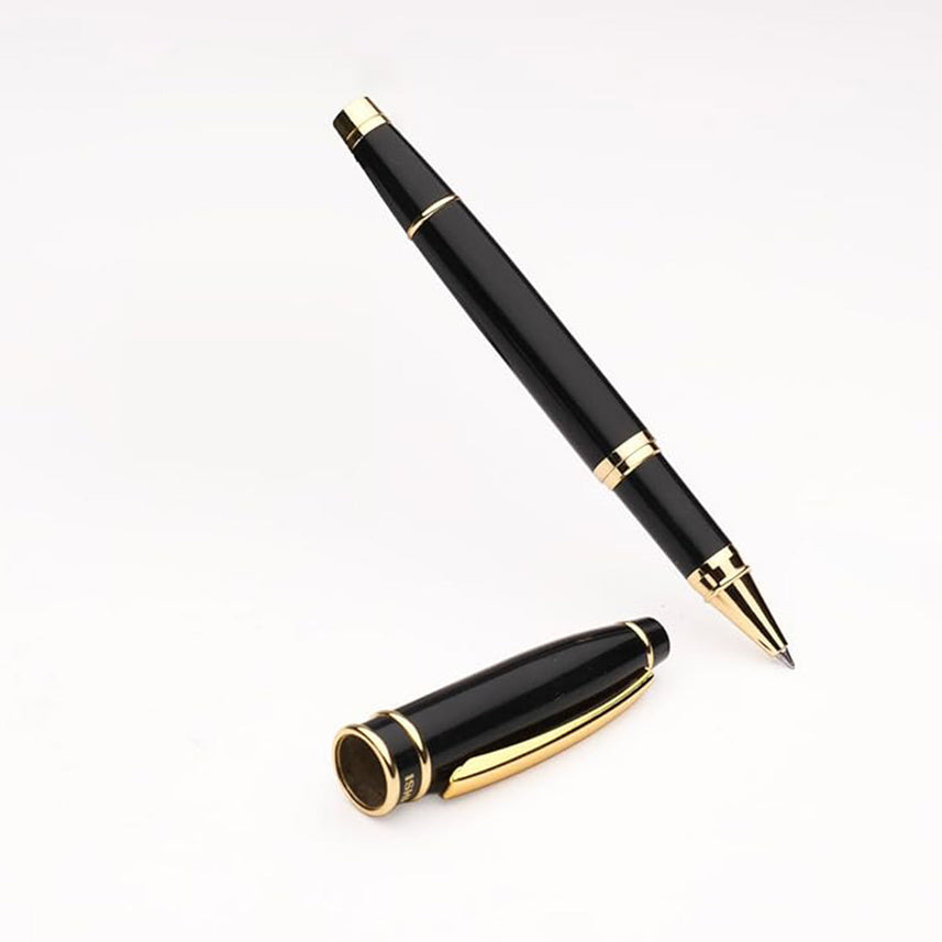Ishra | Rollerball Pen | Luxury Metal Body | Gold Trims | Black