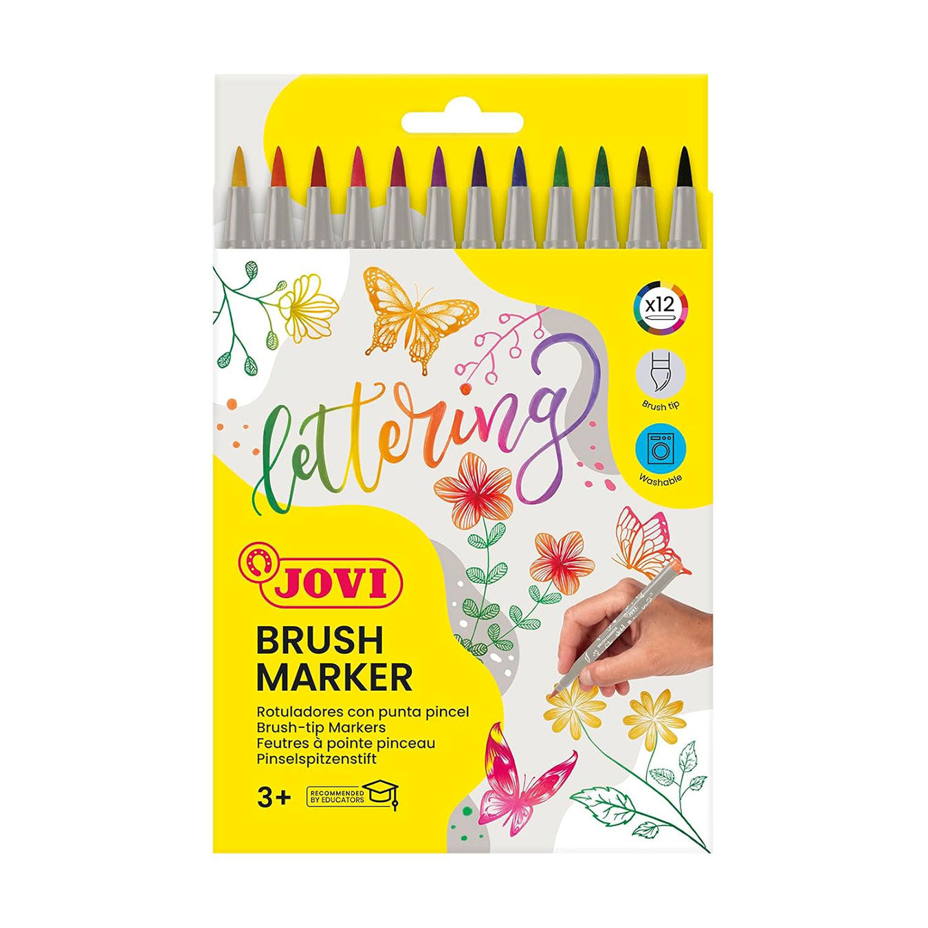 Jovi Brush Marker Set – 12 Brush Lettering Markers with Flexible Brush Tip
