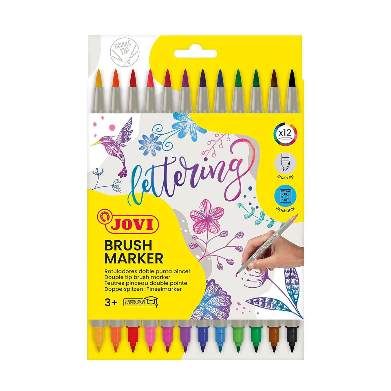 Jovi Brush Marker Set – Double-Tip Lettering Markers, 12 Vibrant Colours in Case