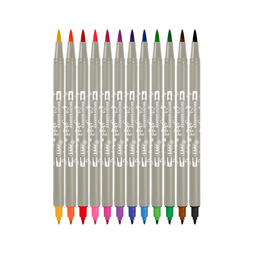 Jovi Brush Marker Set – Double-Tip Lettering Markers, 12 Vibrant Colours in Case