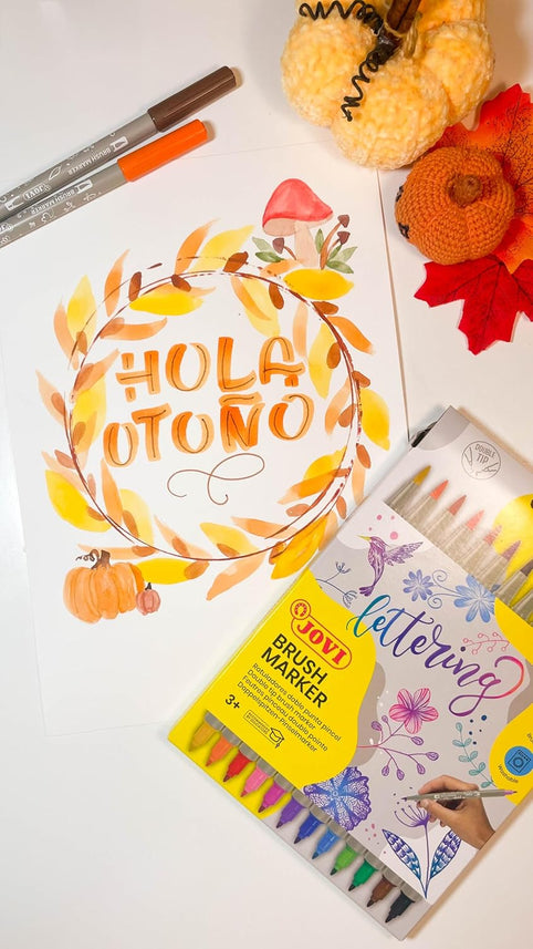 Jovi Brush Marker Set – Double - Tip Lettering Markers, 12 Vibrant Colours in Case - penpencilink