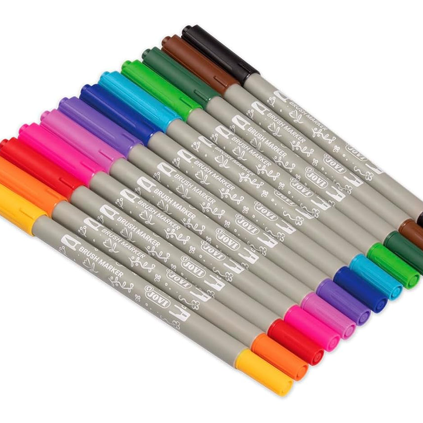 Jovi Brush Marker Set – Double - Tip Lettering Markers, 12 Vibrant Colours in Case - penpencilink