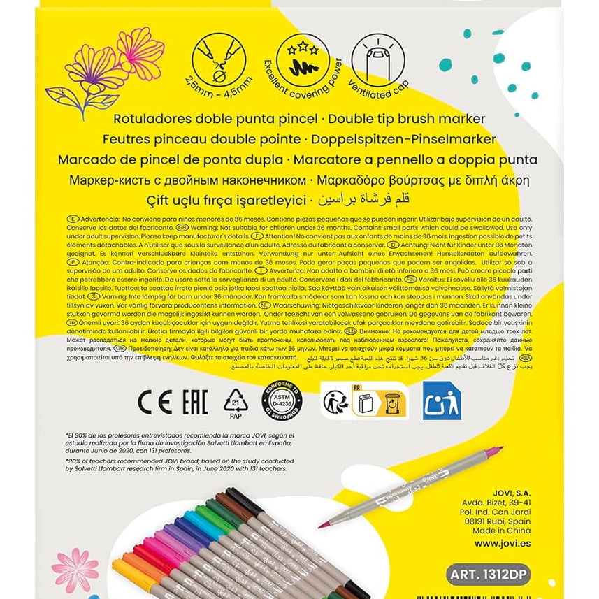 Jovi Brush Marker Set – Double - Tip Lettering Markers, 12 Vibrant Colours in Case - penpencilink