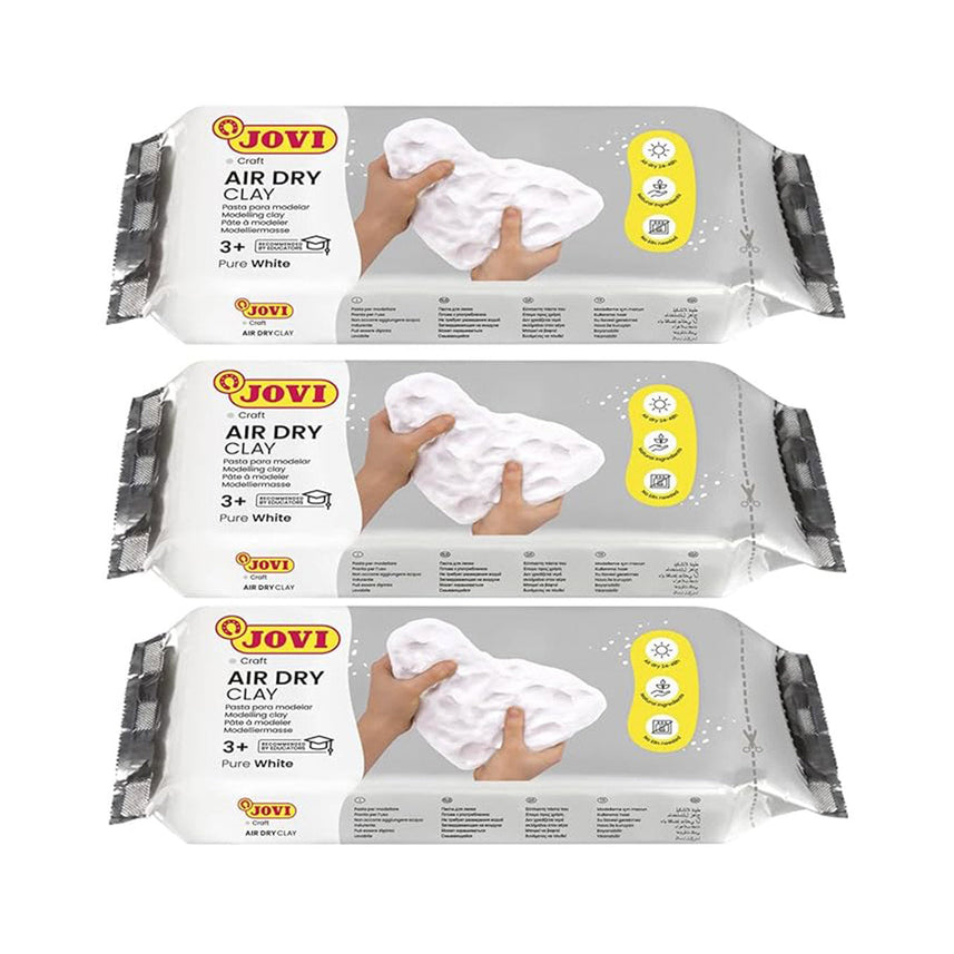 Jovi European Air-Dry Modeling Pure White Clay 3 Packets - Each Pack of 250 Grams for Sculpting Pottery Art & Craft Handicraft Educational Purpose Fine Motor Skills