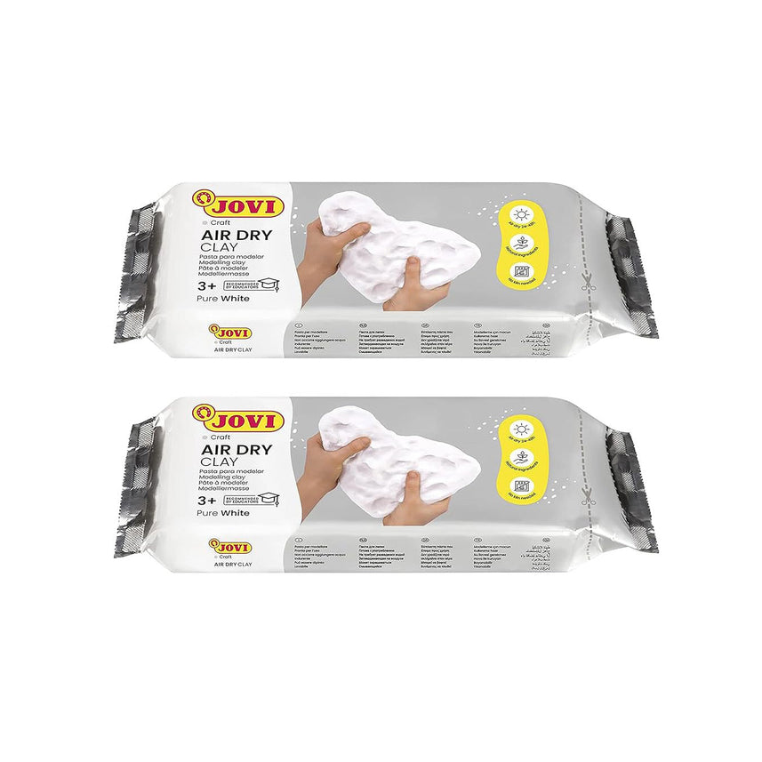 Jovi European Air-Dry Modeling Pure White Clay 2 Packets - Each Pack of 500 Grams for Sculpting Pottery Art & Craft Handicraft Educational Purpose Fine Motor Skills