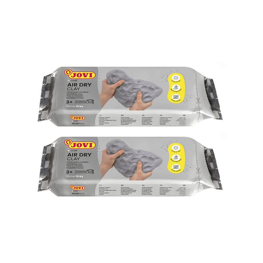 Jovi European Air-Dry Modeling Stone Grey Clay 2 Packets - Each Pack of 250 Grams for Sculpting Pottery Art & Craft Handicraft Educational Purpose Fine Motor Skills