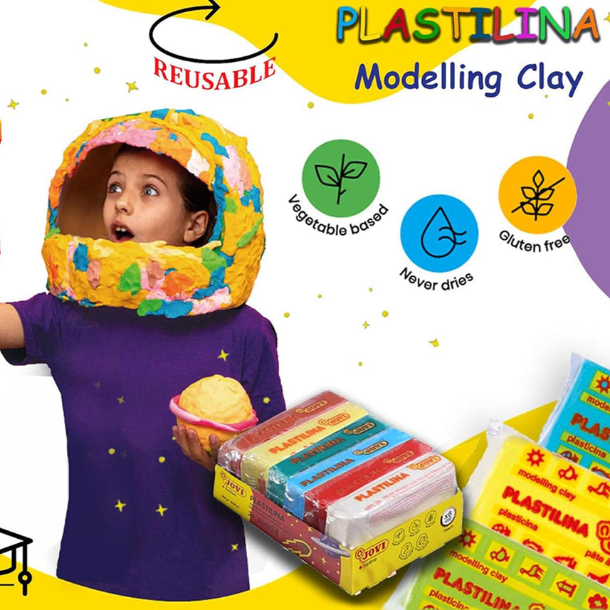 Jovi Plastilina Flesh Non-Drying Modelling Clay for Art & Craft Pack of 6 Bars - 50gms Each Non-Toxic Gluten Free Fine Motor Skills, Moulding, Pottery Sculpting Project Work with Dough