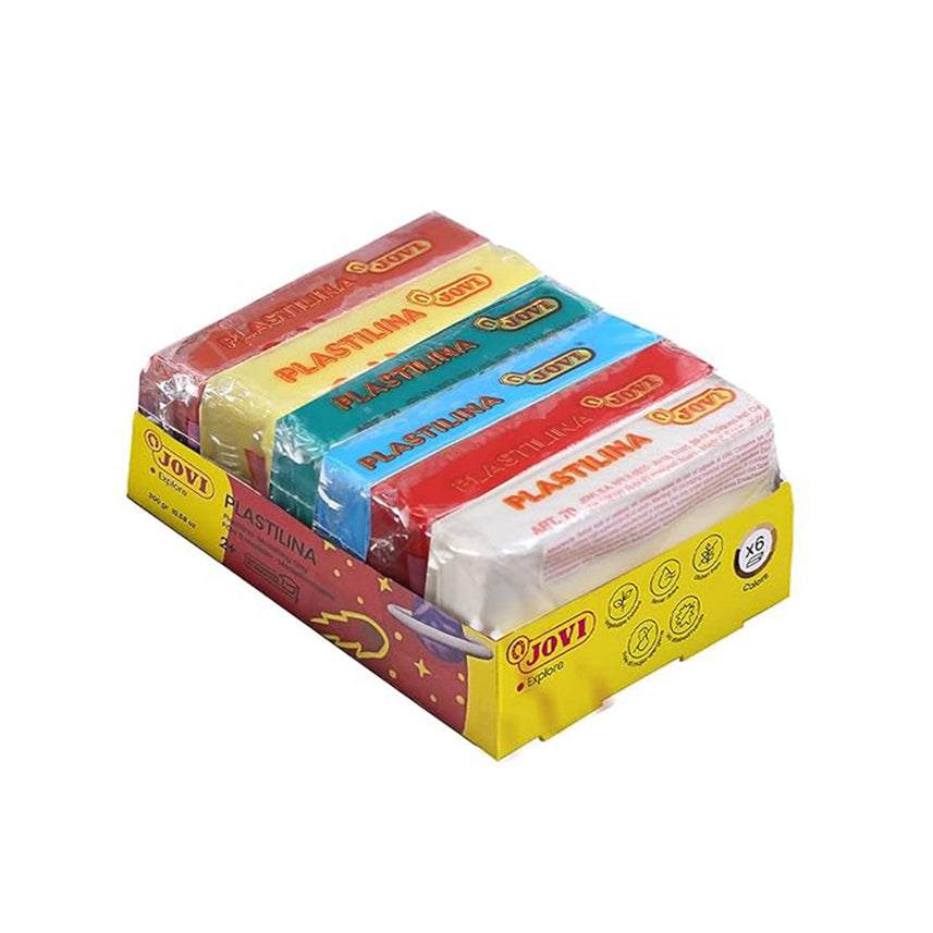 Jovi Plastilina Lilac Dark Blue Light Green Yellow Orange Red Non-Drying Non-Toxic Modelling Clay for Art & Craft Pack of 6 Bars 50gms Each Fine Motor Skills Moulding Pottery Sculpting with Dough