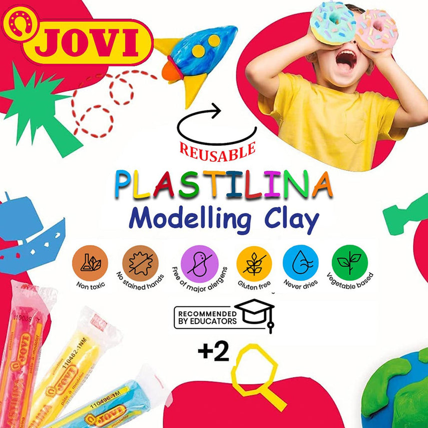 Jovi Plastilina Orange Non-Drying Modelling Clay for Art & Craft, Pack of 6 Bars - 50gms Each for Fine Motor Skills, Moulding, Pottery Sculpting Project Work with Dough