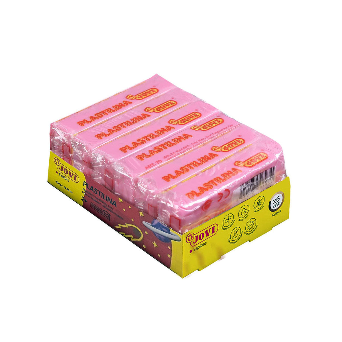 Jovi Plastilina Pink Rose Non-Drying Modelling Clay for Art & Craft, Pack of 6 Bars - 50gms Each for Fine Motor Skills, Moulding, Pottery Sculpting Project Work with Dough