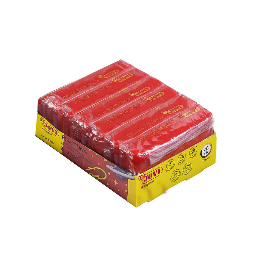 Jovi Plastilina Red Non-Drying Modelling Clay for Art & Craft, Pack of 6 Bars - 50gms Each for Fine Motor Skills, Moulding, Pottery Sculpting Project Work with Dough