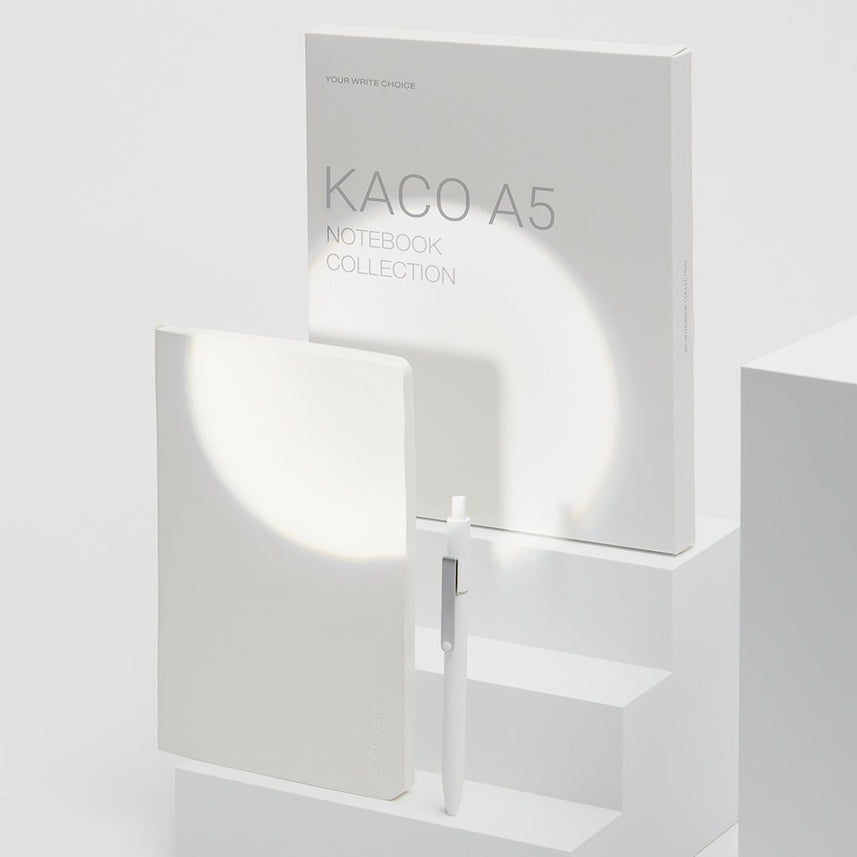 Kaco A5 PU Notebook with Midot Gel Pen Set - INDOFUTURE - Kaco A5 Simple Notebook Set White - Ruled