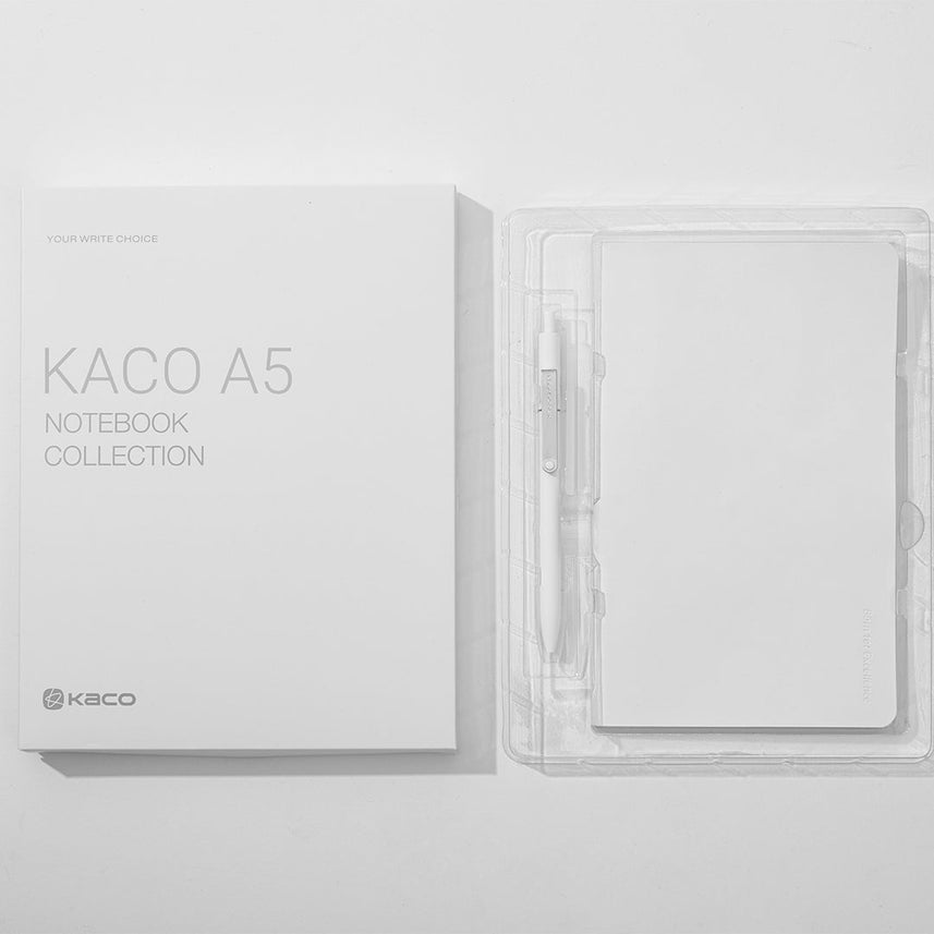 Kaco A5 PU Notebook with Midot Gel Pen Set - INDOFUTURE - Kaco A5 Simple Notebook Set White - Ruled
