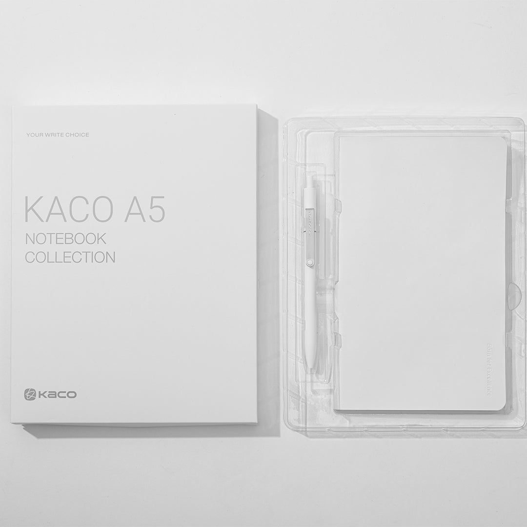 Kaco A5 PU Notebook with Midot Gel Pen Set - INDOFUTURE - Kaco A5 Simple Notebook Set White - Ruled