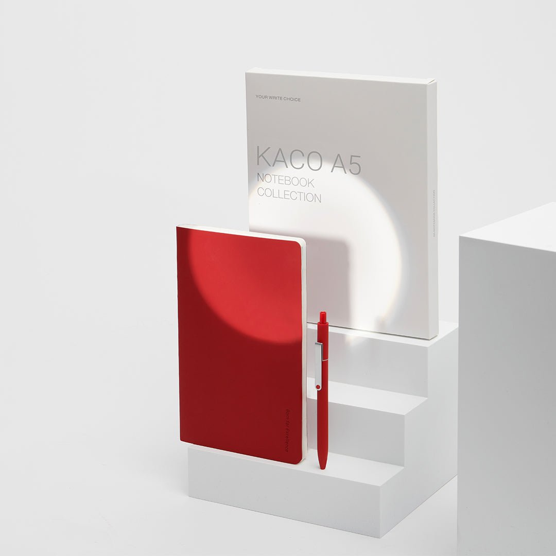 Kaco A5 PU Notebook with Midot Gel Pen Set - INDOFUTURE - Kaco A5 Simple Notebook Set Red - Ruled