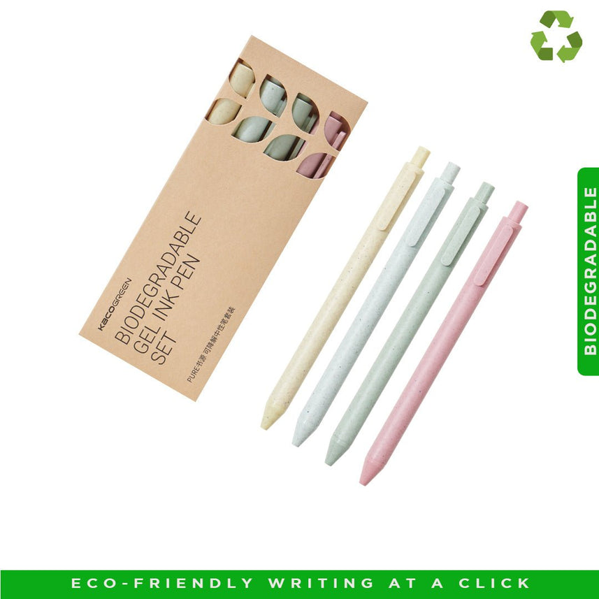 Kaco Pure Biodegradable 0.5mm Gel Ink Pen-Pack Of 4 - INDOFUTURE - Gel Pens