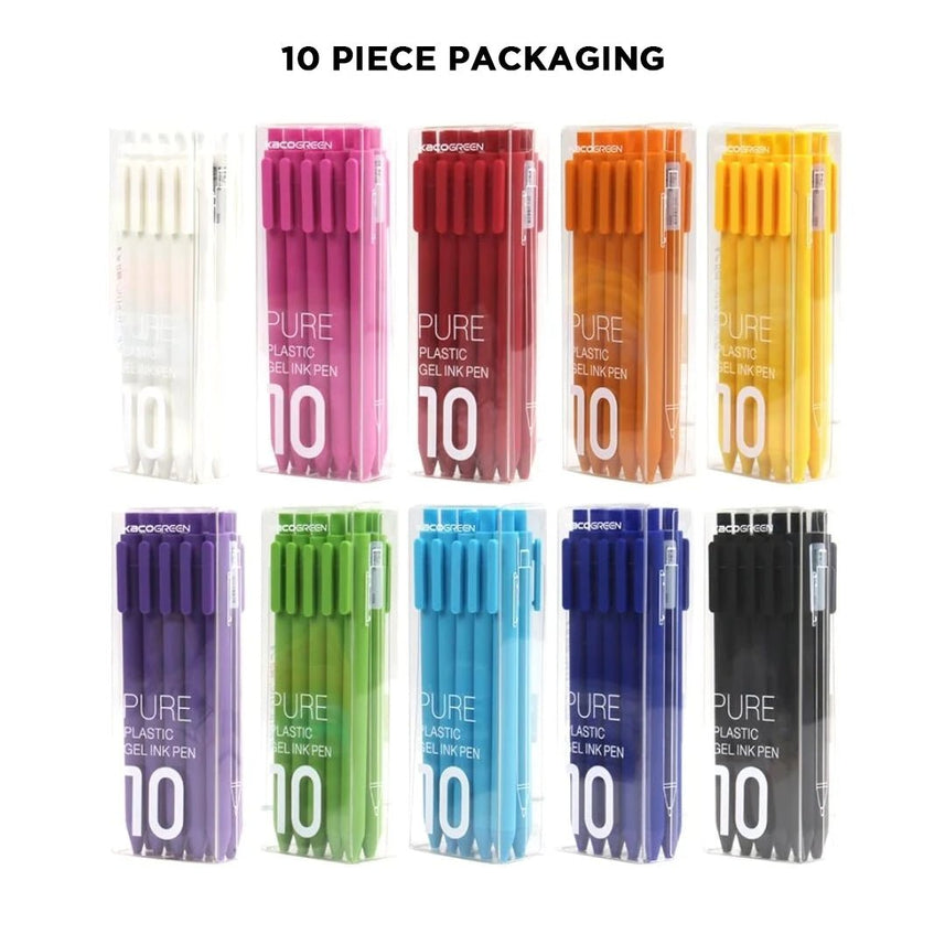 Kaco Pure Gel Pens 0.5mm (Pack of 10)-Black Ink - INDOFUTURE - Pure - Black Ink -Red - Gel Pens