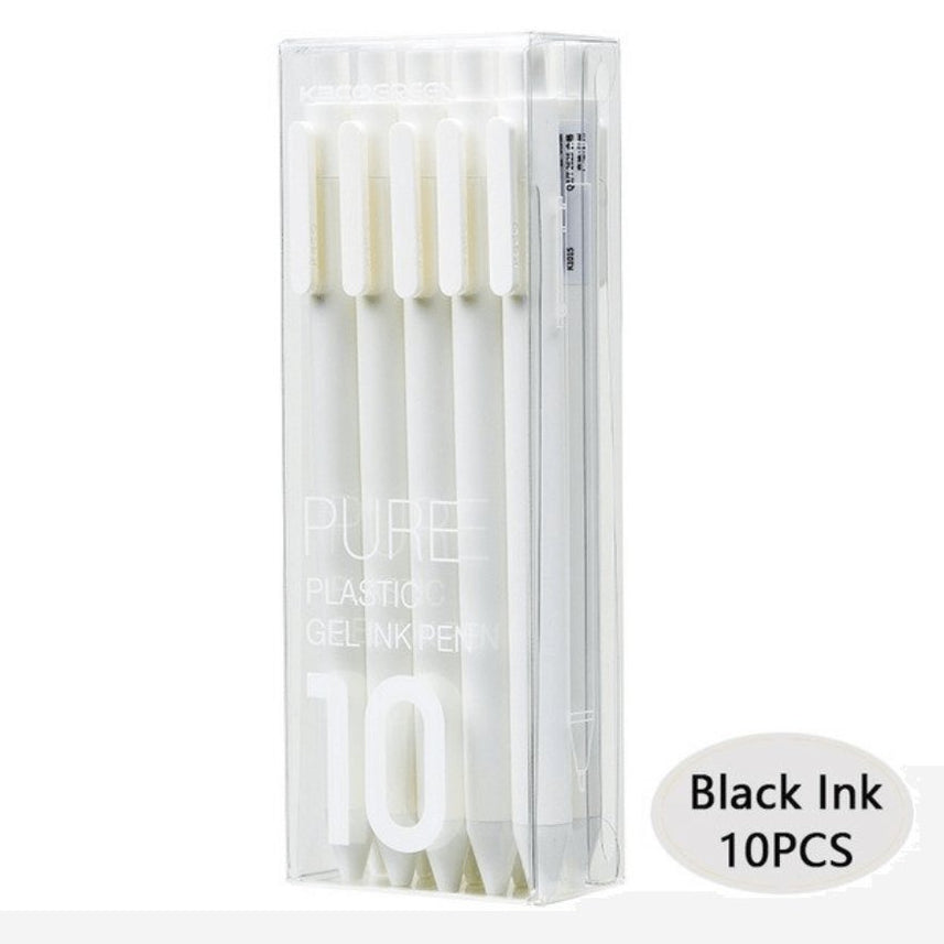 Kaco Pure Gel Pens 0.5mm (Pack of 10) - INDOFUTURE - Pure - Black Ink -White - Gel Pens