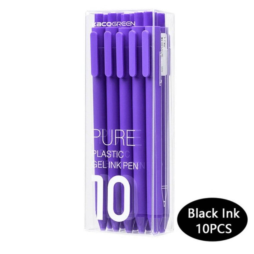 Kaco Pure Gel Pens 0.5mm (Pack of 10) - INDOFUTURE - Pure - Black Ink -Purple - Gel Pens