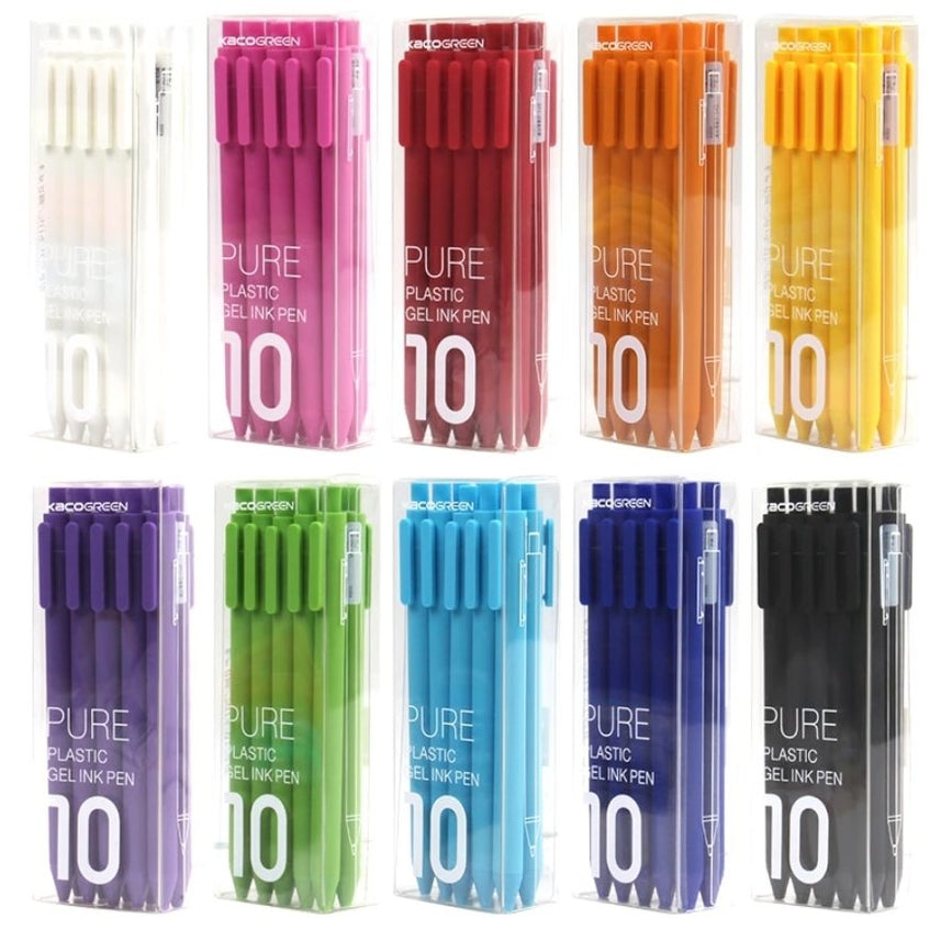 Kaco Pure Gel Pens 0.5mm (Pack of 10) - INDOFUTURE - Pure - Black Ink -Black - Gel Pens