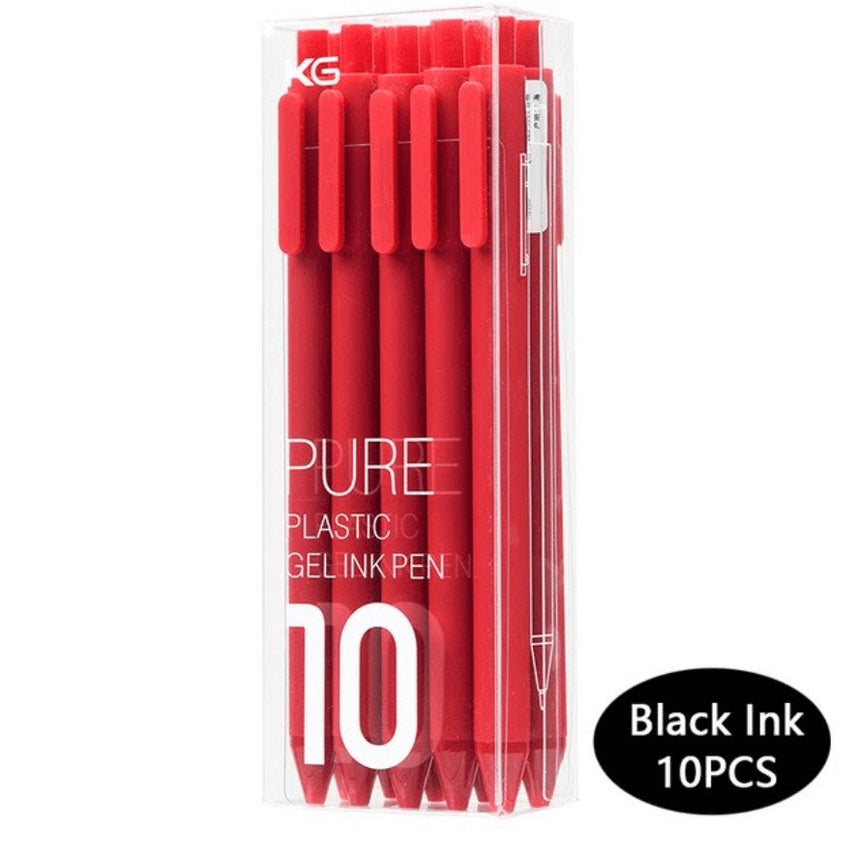 Kaco Pure Gel Pens 0.5mm (Pack of 10) - INDOFUTURE - Pure - Black Ink -Red - Gel Pens