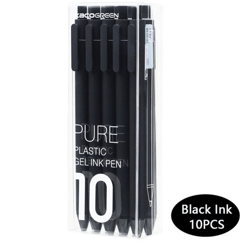 Kaco Pure Gel Pens 0.5mm (Pack of 10) - INDOFUTURE - Pure - Black Ink -Black - Gel Pens