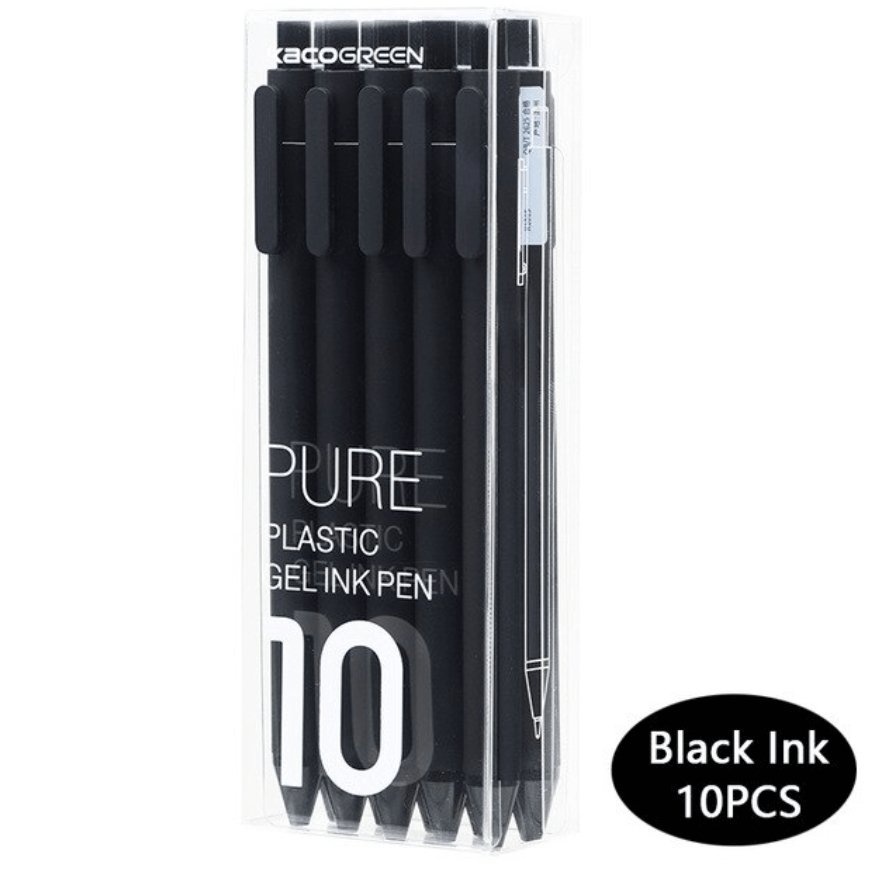 Kaco Pure Gel Pens 0.5mm (Pack of 10) - INDOFUTURE - Pure - Black Ink -Black - Gel Pens