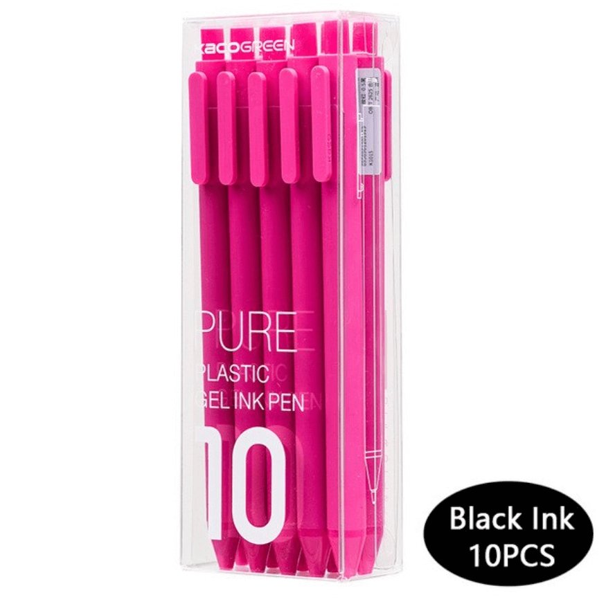 Kaco Pure Gel Pens 0.5mm (Pack of 10) - INDOFUTURE - Pure - Black Ink - Pink - Gel Pens