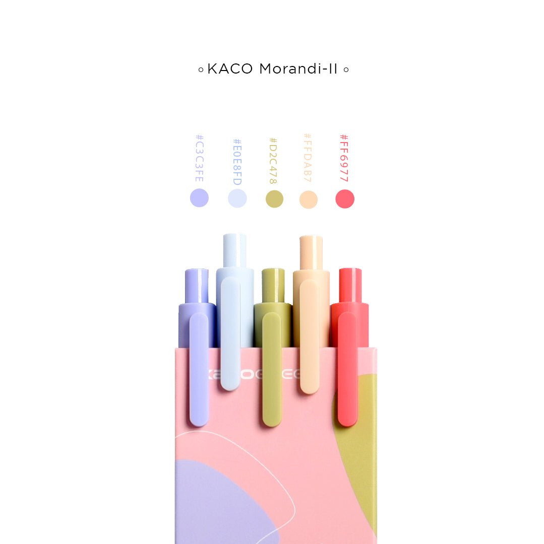 Kaco Pure Macaron Gel Pens - Set of 5 - Assorted colours 0.5mm - INDOFUTURE - Pure-Morandi II - Gel Pens