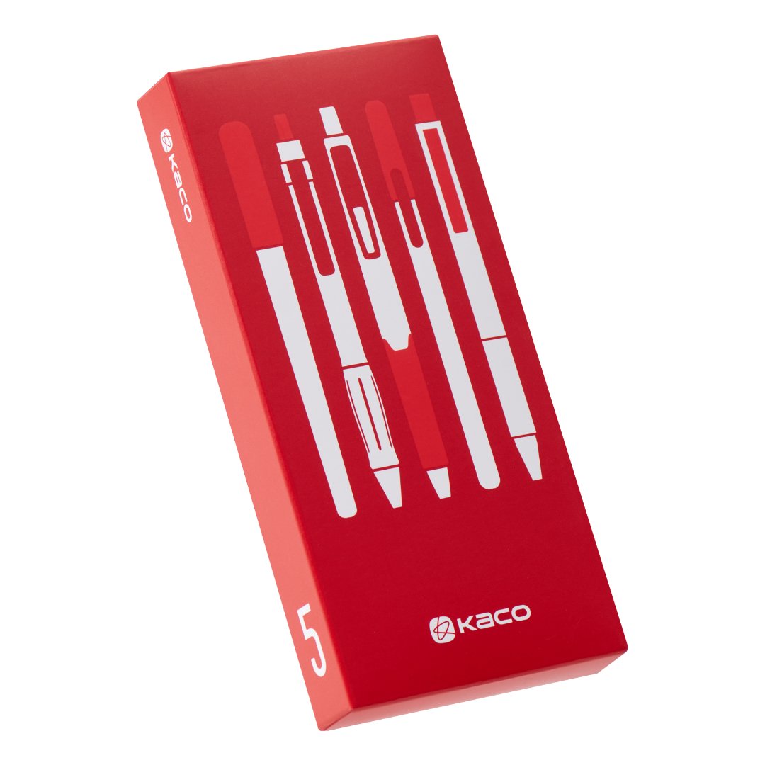 Kaco Red Pen Set- Pack of 5 - INDOFUTURE - Gel Pens