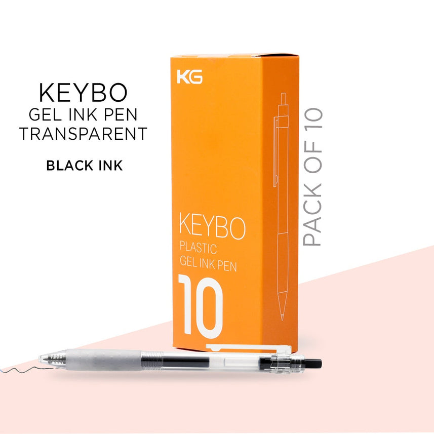 KEYBO GEL INK PEN TRANSPARENT 0.5mm-PACK OF 10 - INDOFUTURE - KEYBO Black 0.5mm-1 - Gel Pens