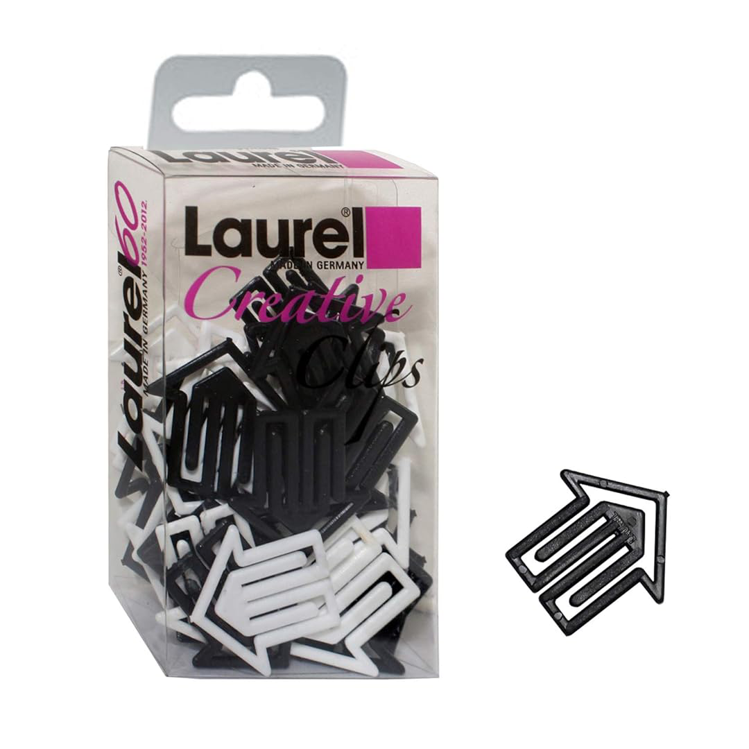 Laurel | Decorative Multipurpose Clip | Arrow Shaped | Black & White | 30mm | 50 Clips Pack