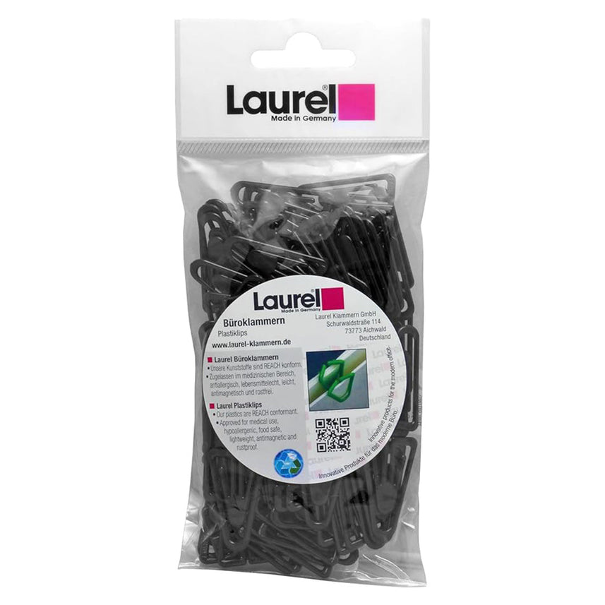 Laurel | Plastiklips | Designer Plastic U Shape Paper Clips | Bag Black | 35mm