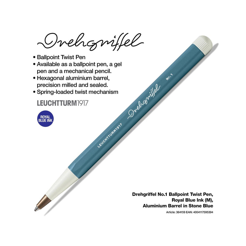 LEUCHTTURM1917 Ball Point Pen with Royal Blue Ink | Drehgriffel No. 1 | Stone Blue | Twist Mechanism