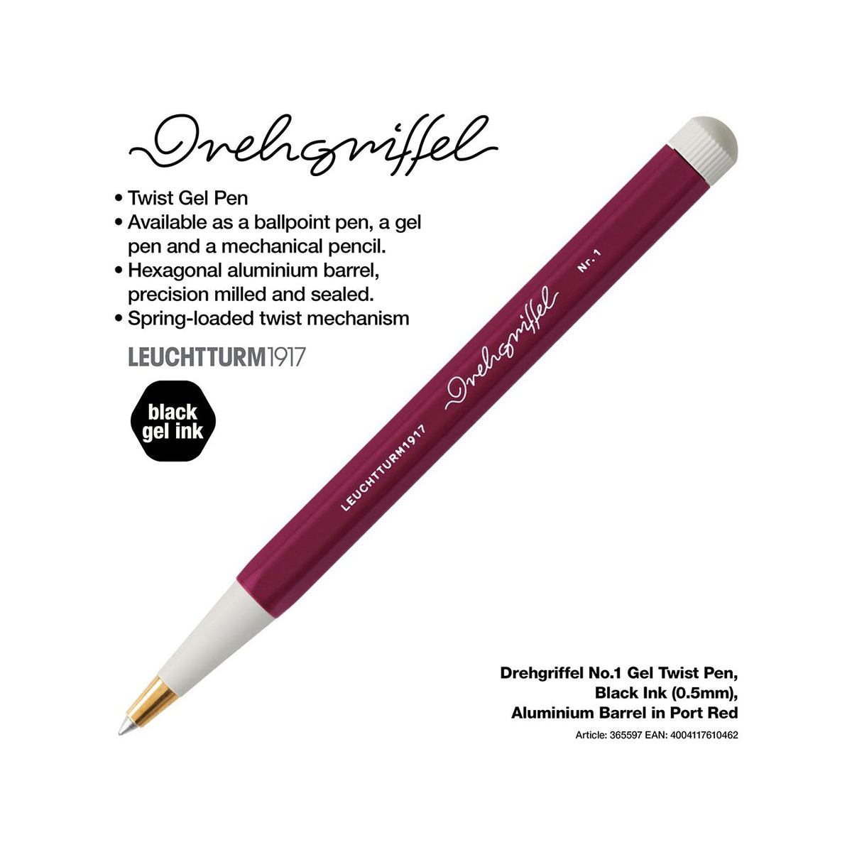 LEUCHTTURM1917 Drehgriffel No.1 Gel Pen - Port Red