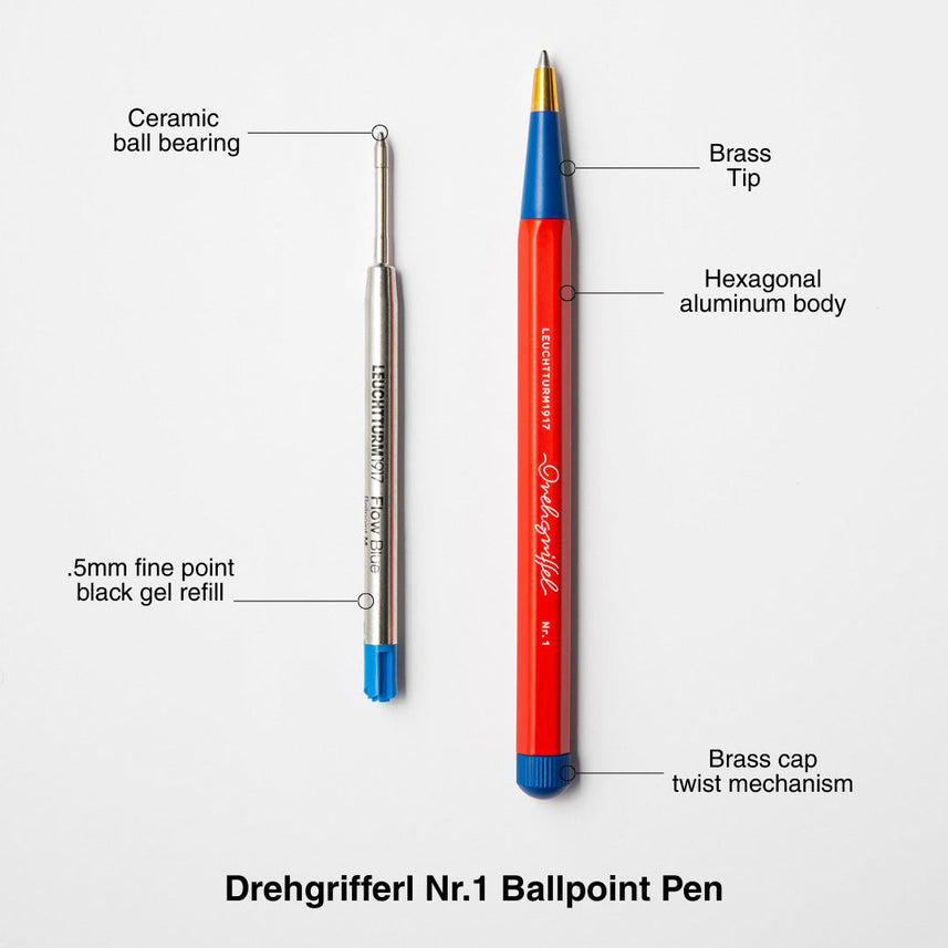 LEUCHTTURM1917 Ball Point Pen with Royal Blue Ink | Bauhaus Edition | Drehgriffel No. 1 | Black/Royal Blue | Twist Mechanism