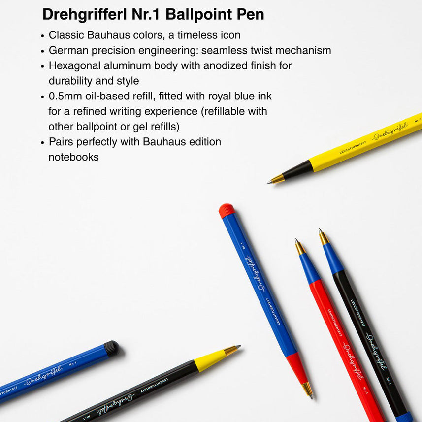LEUCHTTURM1917 Ball Point Pen with Royal Blue Ink | Bauhaus Edition | Drehgriffel No. 1 | Black/Royal Blue | Twist Mechanism